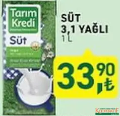 TARIM KREDİ SÜT 3,1 YAĞLI 1 L fiyat ve kampanya bilgisi